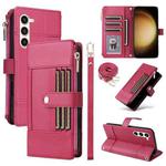 For Samsung Galaxy S23+ 5G Crossbody Strap RFID Blocking Zipper Wallet Leather Phone Case(Red)
