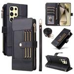 For Samsung Galaxy S23 Ultra 5G Crossbody Strap RFID Blocking Zipper Wallet Leather Phone Case(Black)
