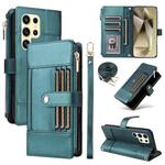 For Samsung Galaxy S23 Ultra 5G Crossbody Strap RFID Blocking Zipper Wallet Leather Phone Case(Green)