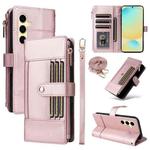 For Samsung Galaxy S24 FE 5G Crossbody Strap RFID Blocking Zipper Wallet Leather Phone Case(Rose Gold)