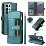 For Samsung Galaxy S25 Ultra 5G Crossbody Strap RFID Blocking Zipper Wallet Leather Phone Case(Green)
