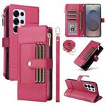 For Samsung Galaxy S25 Ultra 5G Crossbody Strap RFID Blocking Zipper Wallet Leather Phone Case(Red)