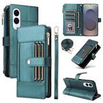 For Samsung Galaxy S25 Edge 5G Crossbody Strap RFID Blocking Zipper Wallet Leather Phone Case(Green)