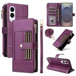 For Samsung Galaxy S25 Edge 5G Crossbody Strap RFID Blocking Zipper Wallet Leather Phone Case(Purple)