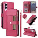 For Samsung Galaxy S25 Edge 5G Crossbody Strap RFID Blocking Zipper Wallet Leather Phone Case(Red)