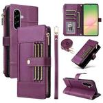 For Samsung Galaxy A36 5G Crossbody Strap RFID Blocking Zipper Wallet Leather Phone Case(Purple)