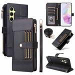 For Samsung Galaxy A55 5G Crossbody Strap RFID Blocking Zipper Wallet Leather Phone Case(Black)