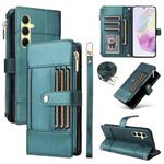 For Samsung Galaxy A55 5G Crossbody Strap RFID Blocking Zipper Wallet Leather Phone Case(Green)