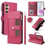 For Samsung Galaxy A55 5G Crossbody Strap RFID Blocking Zipper Wallet Leather Phone Case(Red)