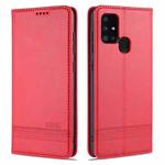 For Samsung Galaxy A21s AZNS Magnetic Calf Texture Horizontal Flip Leather Case with Card Slots & Holder & Wallet(Red)