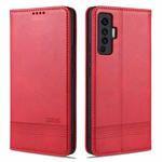 For vivo X50 / X50 Pro AZNS Magnetic Calf Texture Horizontal Flip Leather Case with Card Slots & Holder & Wallet(Red)