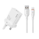 UK Plug  WK WP-U76 Kinkong 12W USB Charger Set(with 8 Pin Cable)