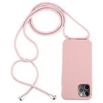 For iPhone 12 Pro Max Candy Colors TPU Protective Case with Lanyard(Rose Gold)