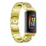 For Fitbit Charge 6 / 5 18mm xDfind Diamond Jewelry Stainless Steel Watch Band(Gold)