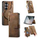 For Samsung Galax Z Fold7 5G Retro MagSafe Magnetic Zipper Wallet Leather Phone Case(Brown)