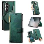 For Samsung Galax Z Fold7 5G Retro MagSafe Magnetic Zipper Wallet Leather Phone Case(Green)