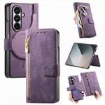 For Samsung Galax Z Fold7 5G Retro MagSafe Magnetic Zipper Wallet Leather Phone Case(Purple)