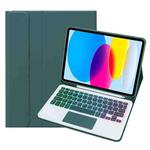 For iPad 11 2025 / 10th Gen 10.9 2022 A10B-AS Backlight Bluetooth Touch Keyboard Leather Tablet Case with Pen Slot(Dark Green)