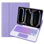 For iPad Pro 11 2024 A13B-AS Backlight Bluetooth Touch Keyboard Leather Tablet Case with Pen Slot(Purple)