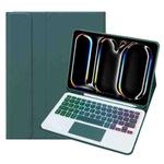 For iPad Pro 11 2024 A13B-AS Backlight Bluetooth Touch Keyboard Leather Tablet Case with Pen Slot(Dark Green)
