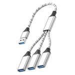 USB-A to USB-A 3 in 1 OTG Expander Splitter Dock Station(Braided Silver)