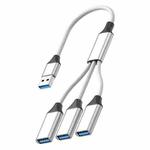 USB-A to USB-A 3 in 1 OTG Expander Splitter Dock Station(Fabric Silver)