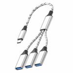 USB-C / Type-C to USB-A 3 in 1 OTG Expander Splitter Dock Station(Braided Silver)