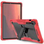For Samsung Galaxy Tab S10 FE+ Shockproof Silicone Hybrid PC Tablet Case with Holder(Black Red)