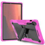 For Samsung Galaxy Tab S10 FE+ Shockproof Silicone Hybrid PC Tablet Case with Holder(Black Rose Red)