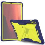 For Samsung Galaxy Tab S10 FE+ Shockproof Silicone Hybrid PC Tablet Case with Holder(Yellow Green Navy Blue)
