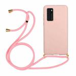 For Huawei P40 Wheat Straw Material + TPU Protective Case with Lanyard(Pink)