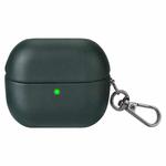 For Samsung Galaxy Buds3 / Buds3 Pro Oily Skin Leather Texture Earphone Case with Hook(Deep Green)