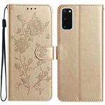 For Samsung Galaxy S20 5G Rose Flower Embossing Pattern Leather Phone Case(Gold)