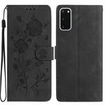 For Samsung Galaxy S20 5G Rose Flower Embossing Pattern Leather Phone Case(Black)