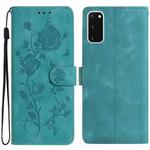 For Samsung Galaxy S20 5G Rose Flower Embossing Pattern Leather Phone Case(Green)