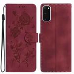 For Samsung Galaxy S20 5G Rose Flower Embossing Pattern Leather Phone Case(Red)