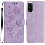 For Samsung Galaxy S20 5G Rose Flower Embossing Pattern Leather Phone Case(Light Purple)