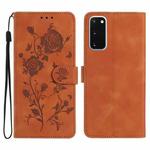 For Samsung Galaxy S20 5G Rose Flower Embossing Pattern Leather Phone Case(Brown)