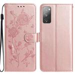 For Samsung Galaxy S20 FE 5G Rose Flower Embossing Pattern Leather Phone Case(Rose Gold)