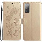 For Samsung Galaxy S20 FE 5G Rose Flower Embossing Pattern Leather Phone Case(Gold)