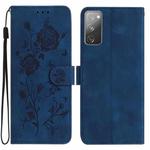 For Samsung Galaxy S20 FE 5G Rose Flower Embossing Pattern Leather Phone Case(Dark Blue)