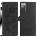 For Samsung Galaxy S20 FE 5G Rose Flower Embossing Pattern Leather Phone Case(Black)