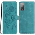 For Samsung Galaxy S20 FE 5G Rose Flower Embossing Pattern Leather Phone Case(Green)
