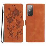 For Samsung Galaxy S20 FE 5G Rose Flower Embossing Pattern Leather Phone Case(Brown)