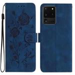 For Samsung Galaxy S20 Ultra 5G Rose Flower Embossing Pattern Leather Phone Case(Dark Blue)