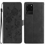 For Samsung Galaxy S20 Ultra 5G Rose Flower Embossing Pattern Leather Phone Case(Black)