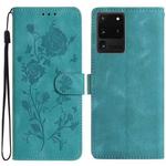 For Samsung Galaxy S20 Ultra 5G Rose Flower Embossing Pattern Leather Phone Case(Green)