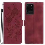 For Samsung Galaxy S20 Ultra 5G Rose Flower Embossing Pattern Leather Phone Case(Red)