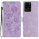 For Samsung Galaxy S20 Ultra 5G Rose Flower Embossing Pattern Leather Phone Case(Light Purple)