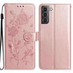 For Samsung Galaxy S21+ 5G Rose Flower Embossing Pattern Leather Phone Case(Rose Gold)